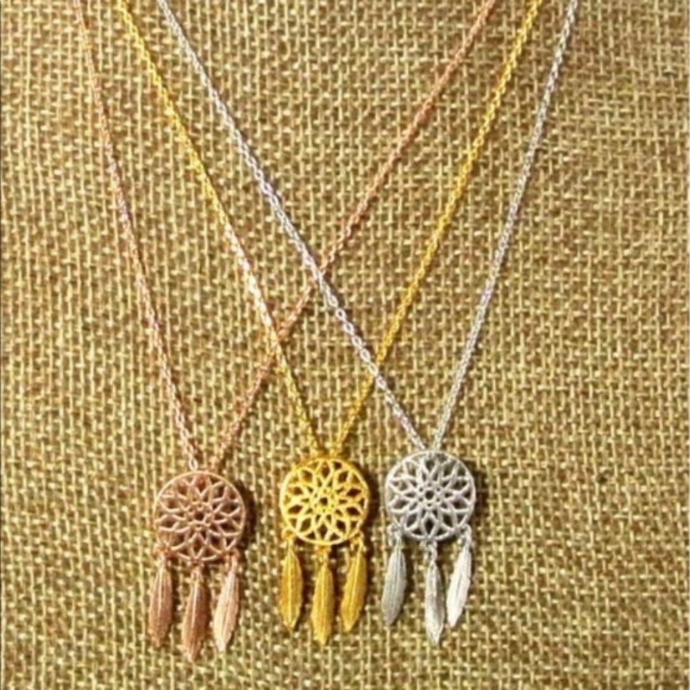 Dainty Soft‎ Gold Dream Catcher Charm Necklace